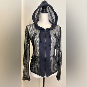 Vintage Y2K Serious LA Black Fishnet Hoodie with Zippers SZ M